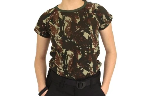 Camiseta Feminina Militar Baby Look Camuflada Exército Brasileiro