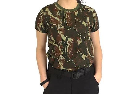 Camiseta Feminina Militar Baby Look Camuflada Exército Brasileiro